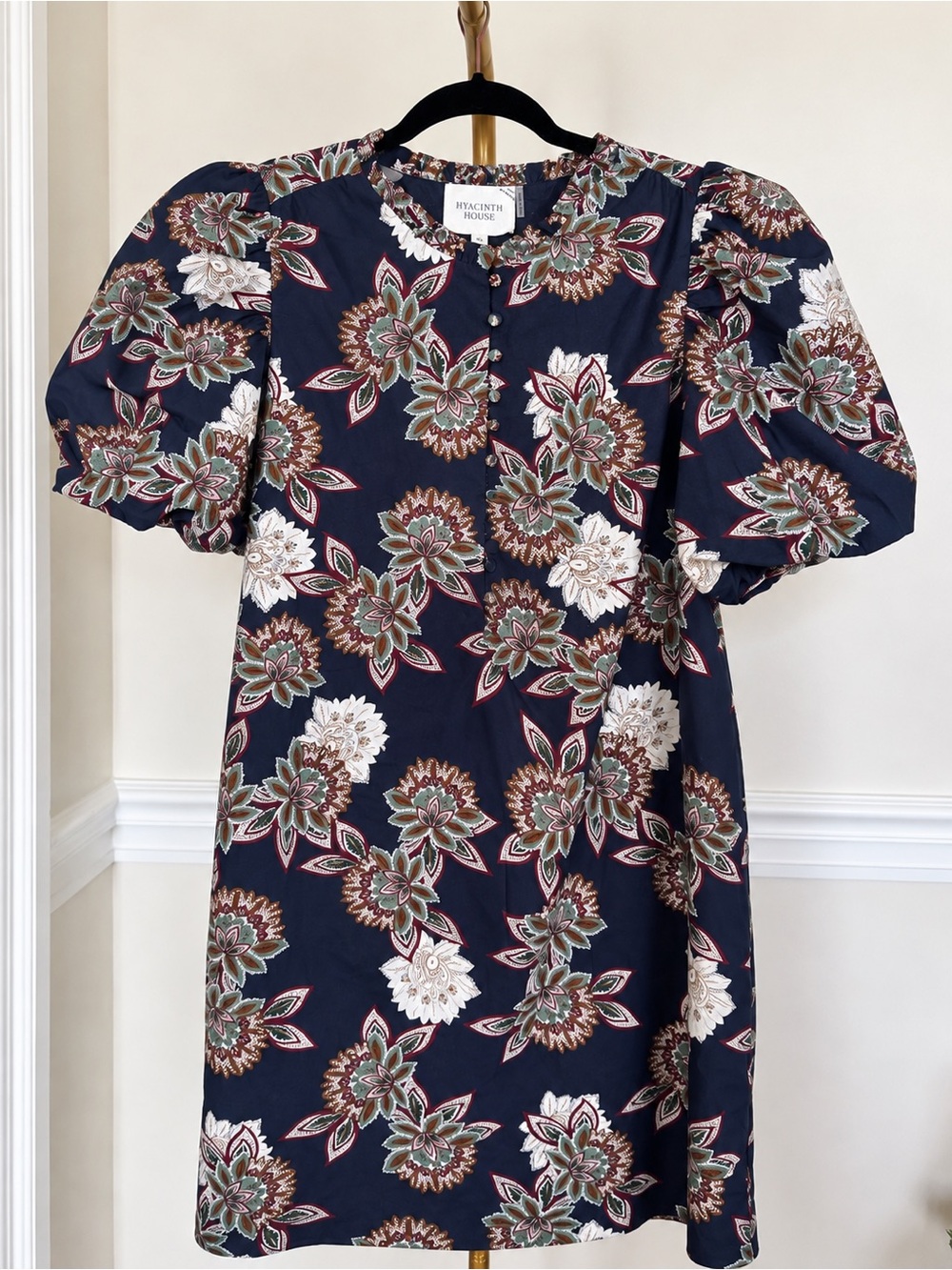 Hyacinth House Navy Floral Puff-Sleeve Mini Dress